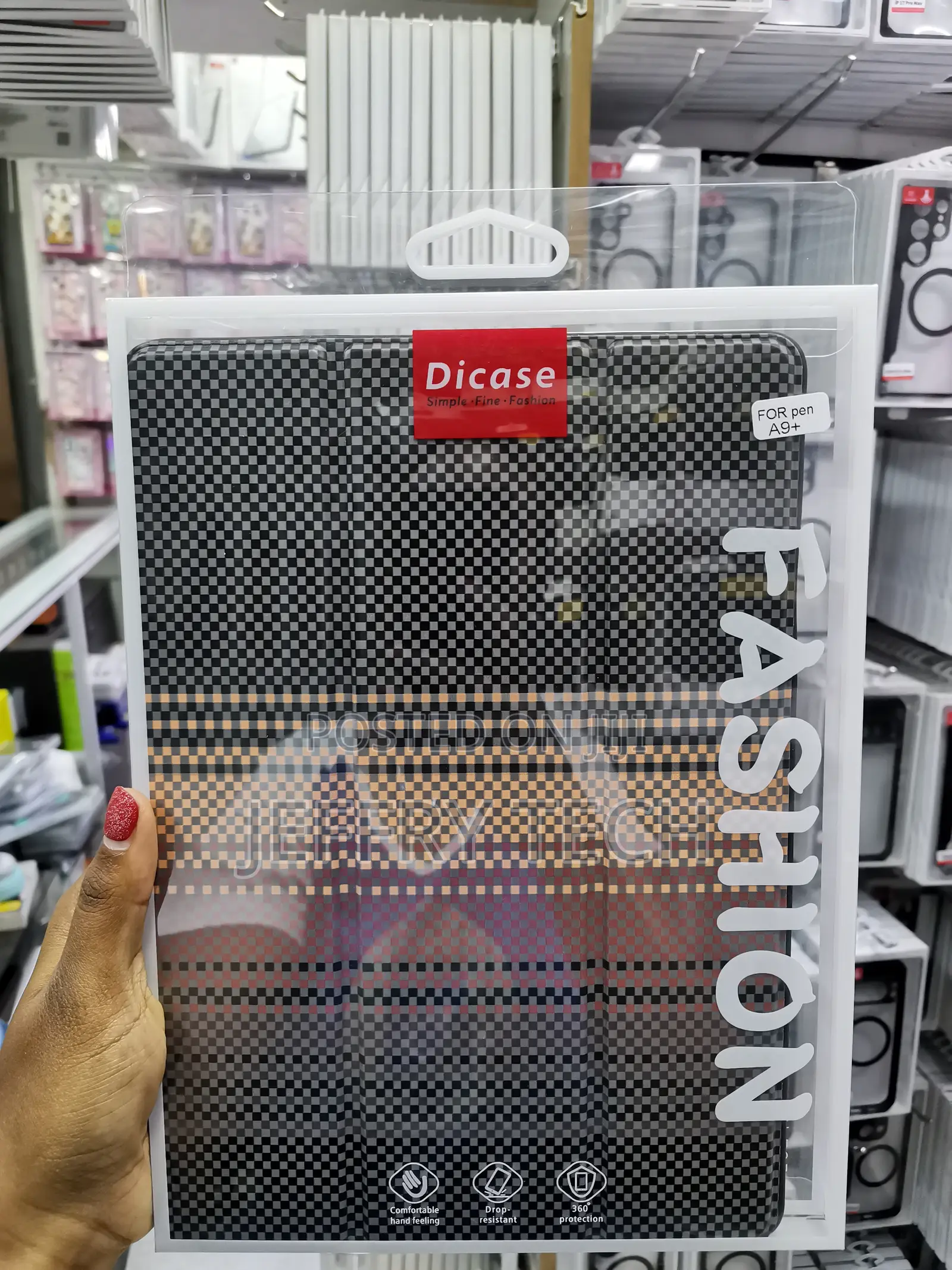 Flokin Carbon Fiber Textures Tri-Fold Smart Case for Galaxy Tab A9 +