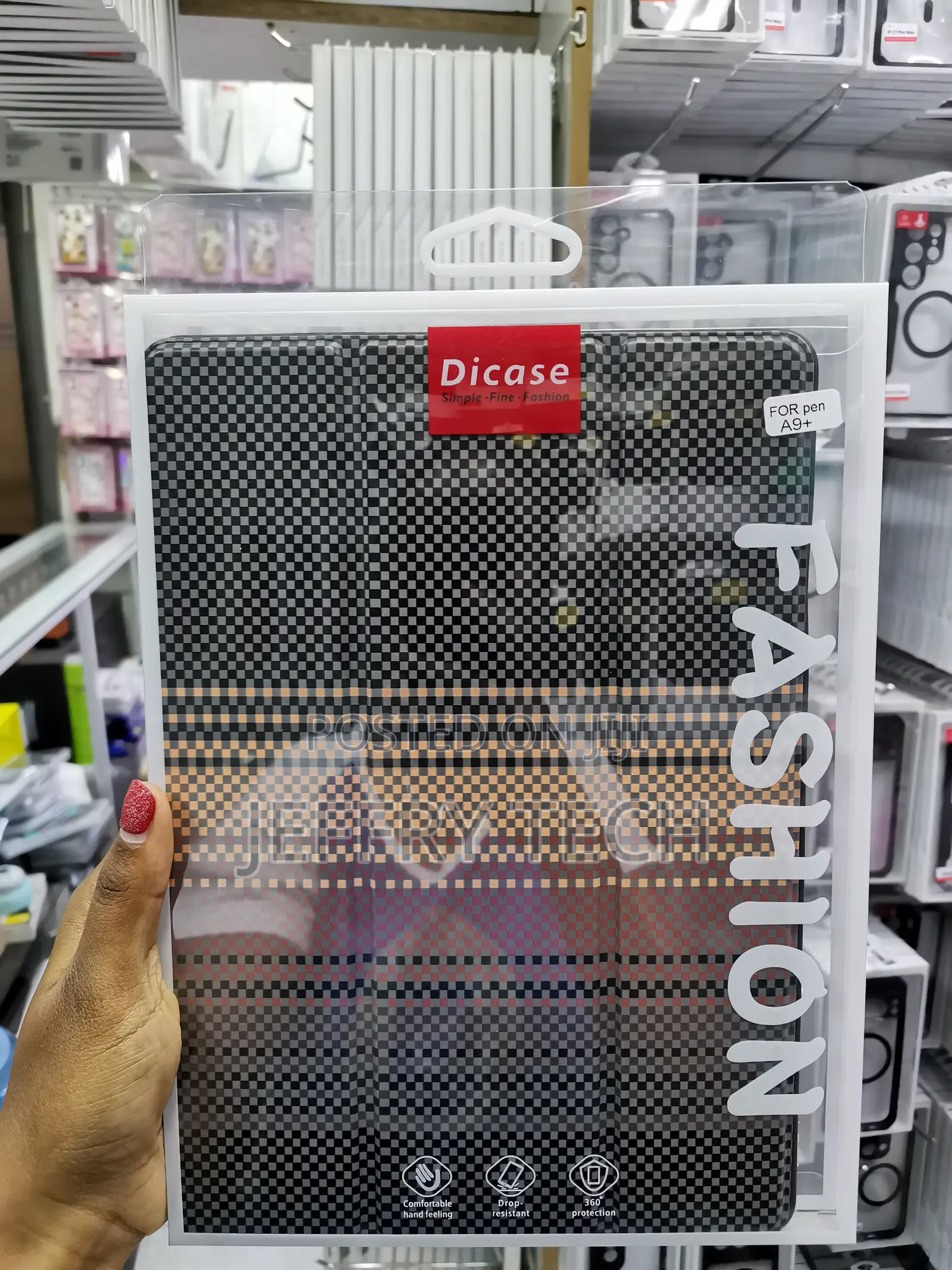 Flokin Carbon Fiber Textures Tri-Fold Smart Case for Galaxy Tab A9 +