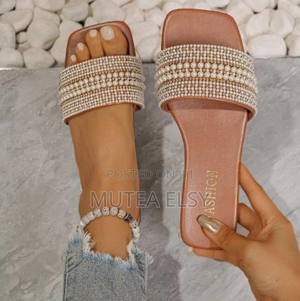Gold,Black,Pink Brown Beaded Ladies Sandals - main view