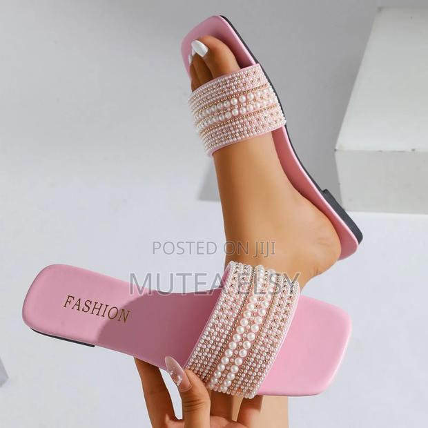 Gold,Black,Pink Brown Beaded Ladies Sandals - thumbnail 2