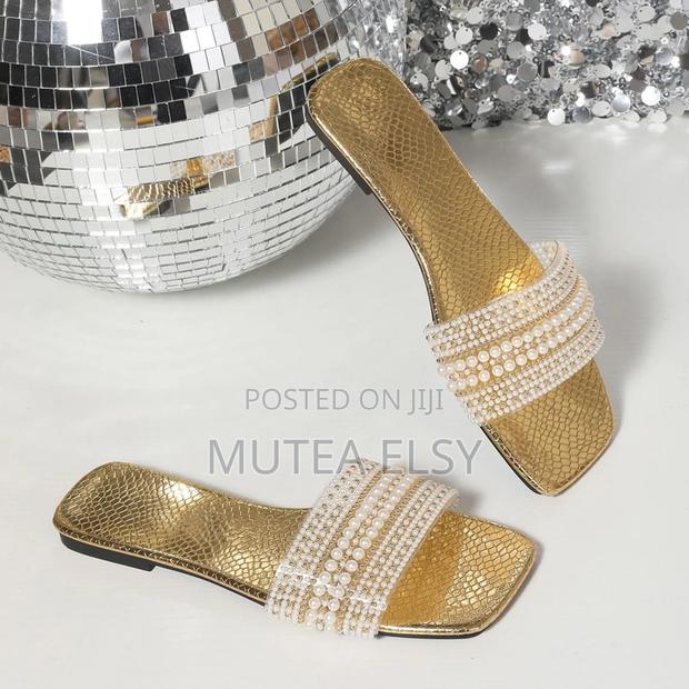 Gold,Black,Pink Brown Beaded Ladies Sandals - thumbnail 4