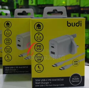Budi Ac306uttw30 30w Wall Charger With 65w Type C Fast Charge Cable