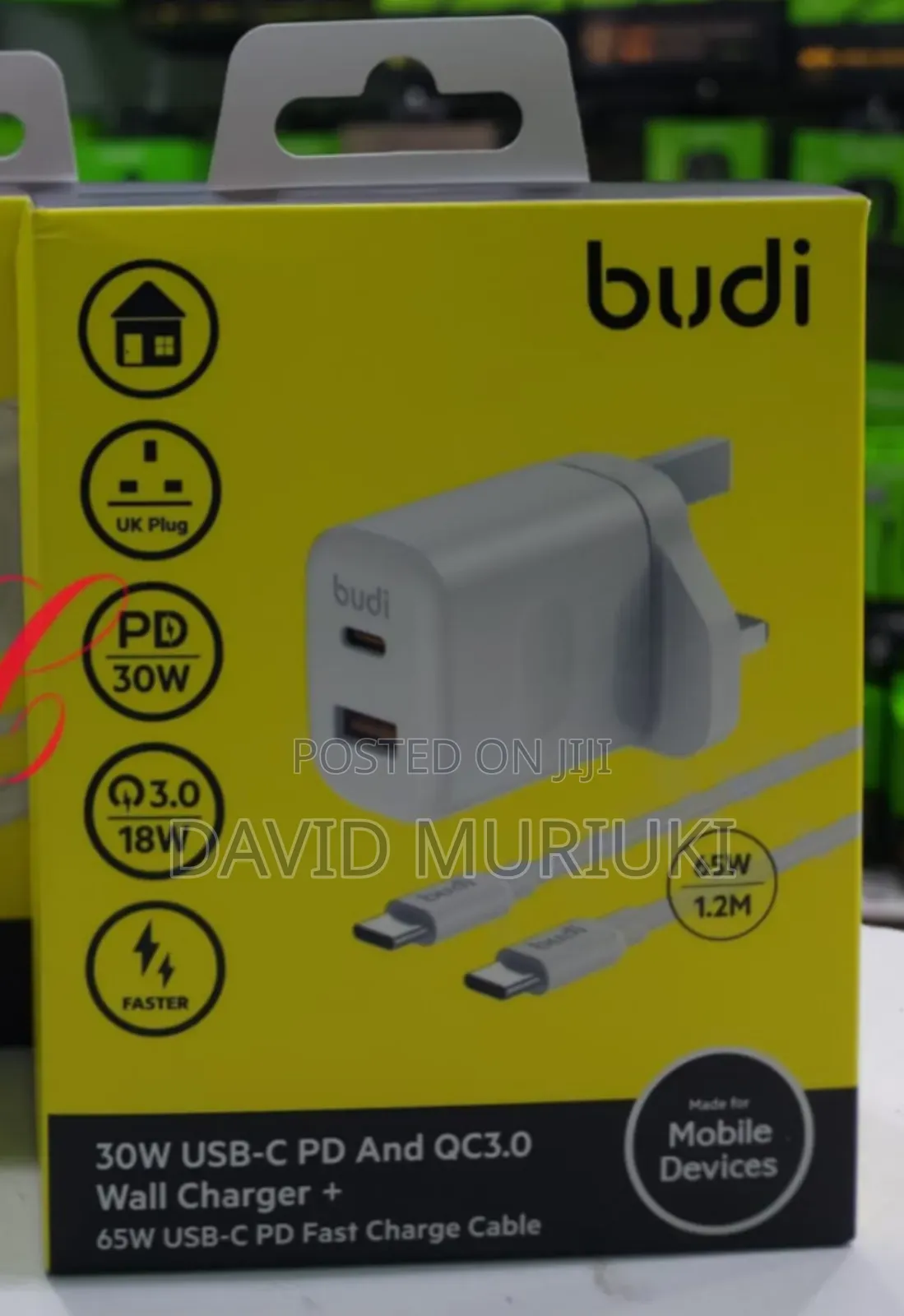 Budi Ac306uttw30 30w Wall Charger With 65w Type C Fast Charge Cable