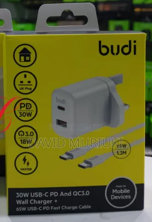 Budi Ac306uttw30 30w Wall Charger With 65w Type C Fast Charge Cable