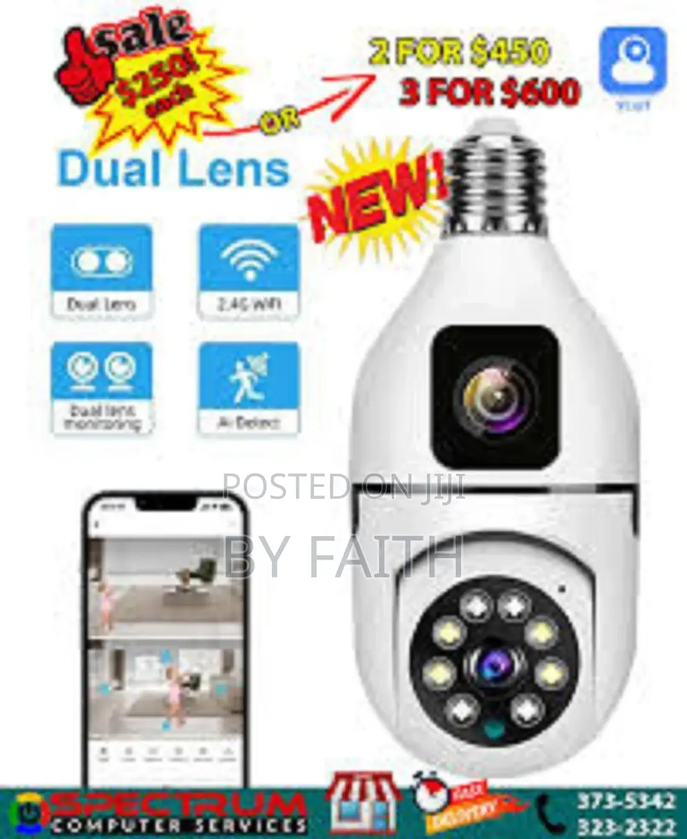 Top Sell Wifi Bulb PTZ Camera Dual Lens App V380 Pro