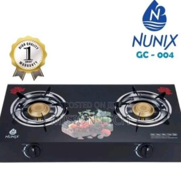 Nunix Gc-004 Glass Table Top Double Burner Gas Cooker. 
