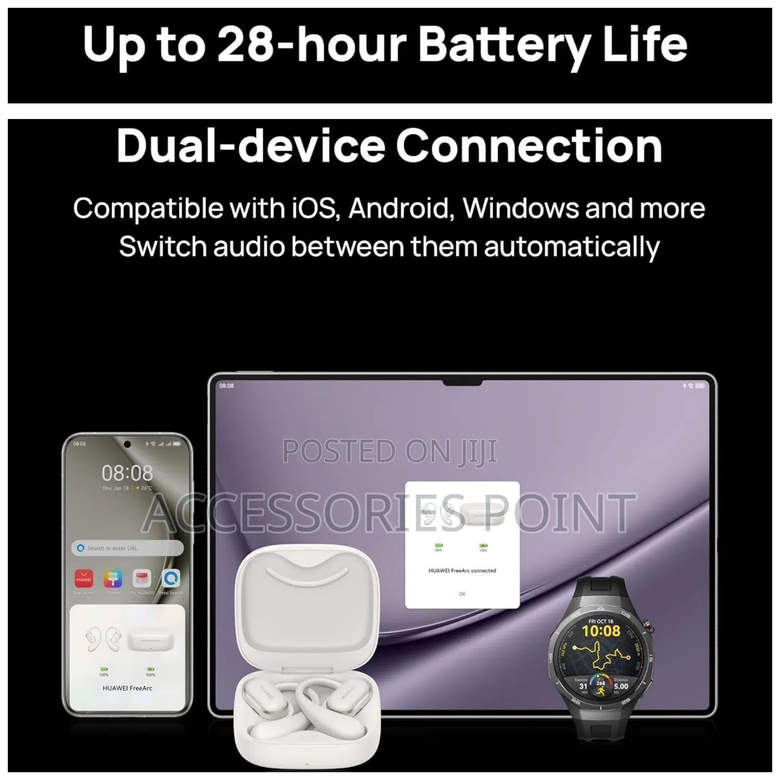 Huawei Freearc Headphones, Waterproof, 28 Hrs Play, Ios Android