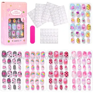 120/24pcs/Box Kids Cartoon Pattern Wearing Fake Nails