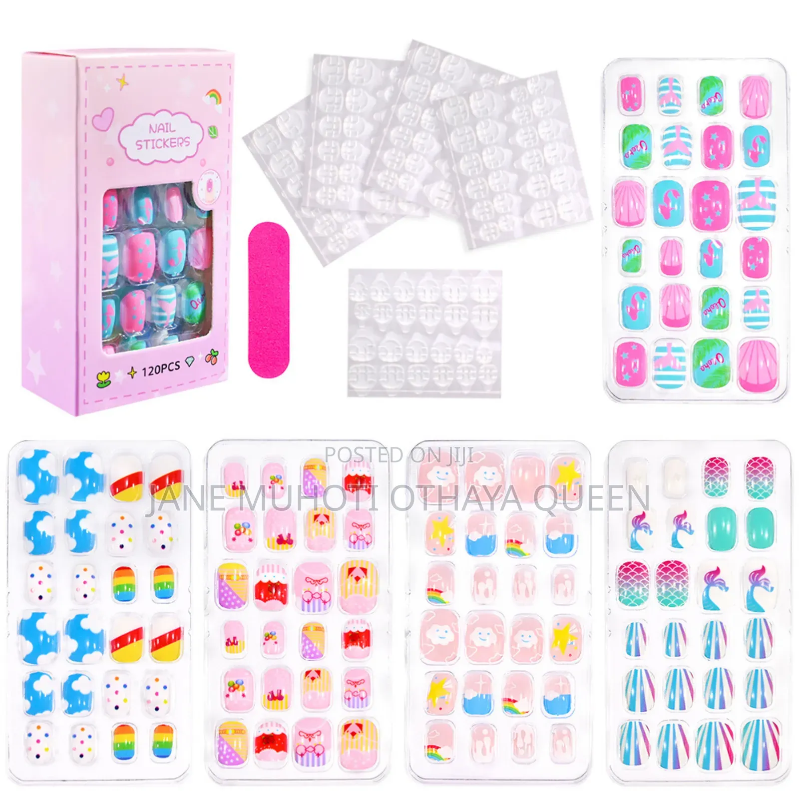 120/24pcs/Box Kids Cartoon Pattern Wearing Fake Nails