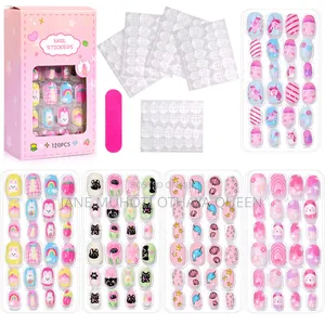 120/24pcs/Box Kids Cartoon Pattern Wearing Fake Nails
