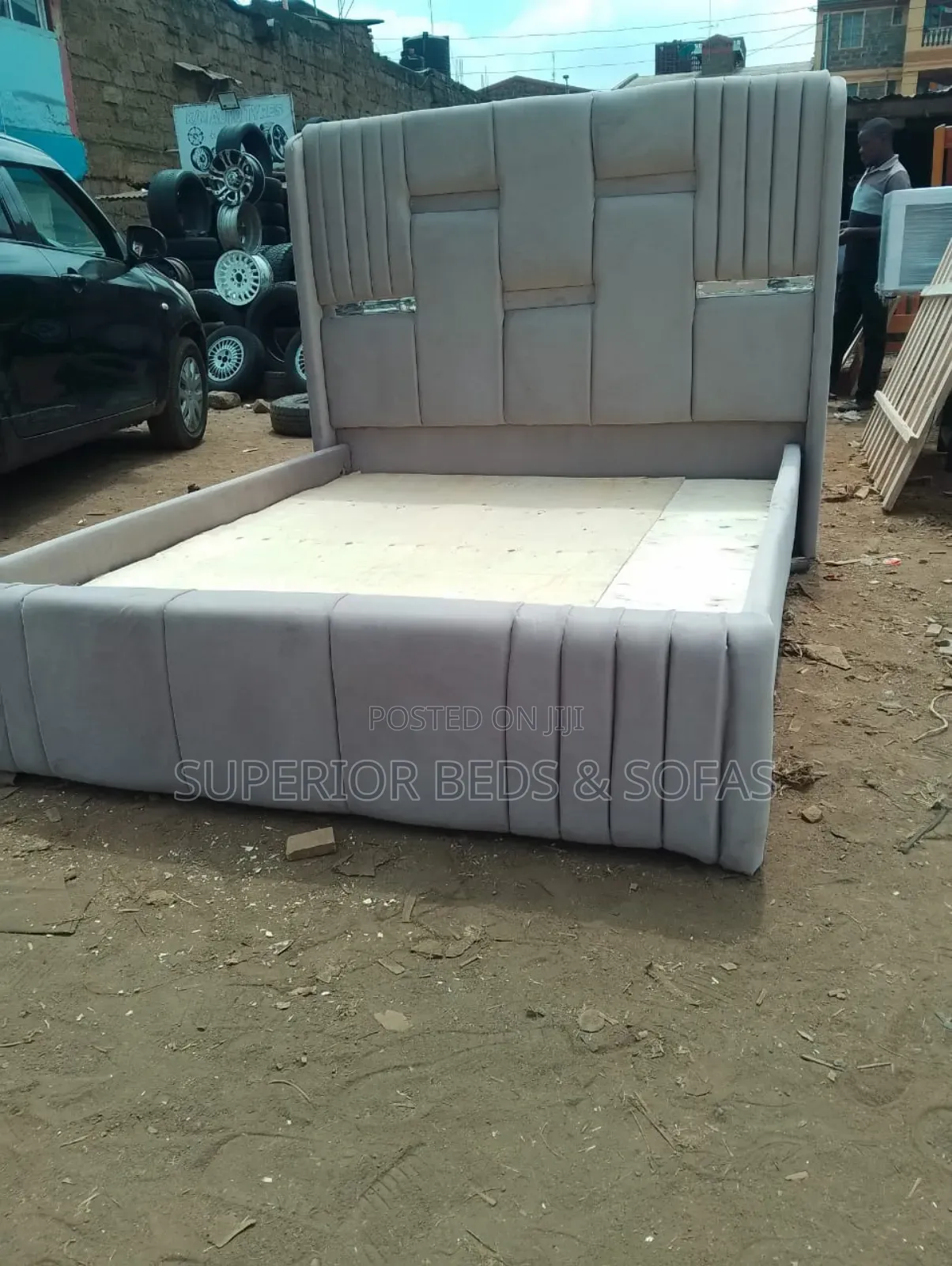 Grey 5 by 6 Upholstered Bed