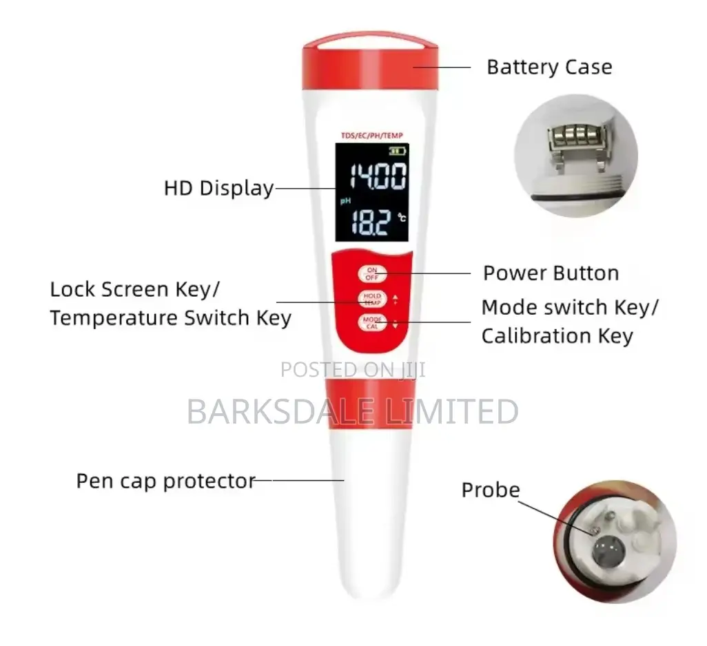 4 In 1 Digital Ph Meter Tds Ec Temperature Water Tester Wine Aquariums