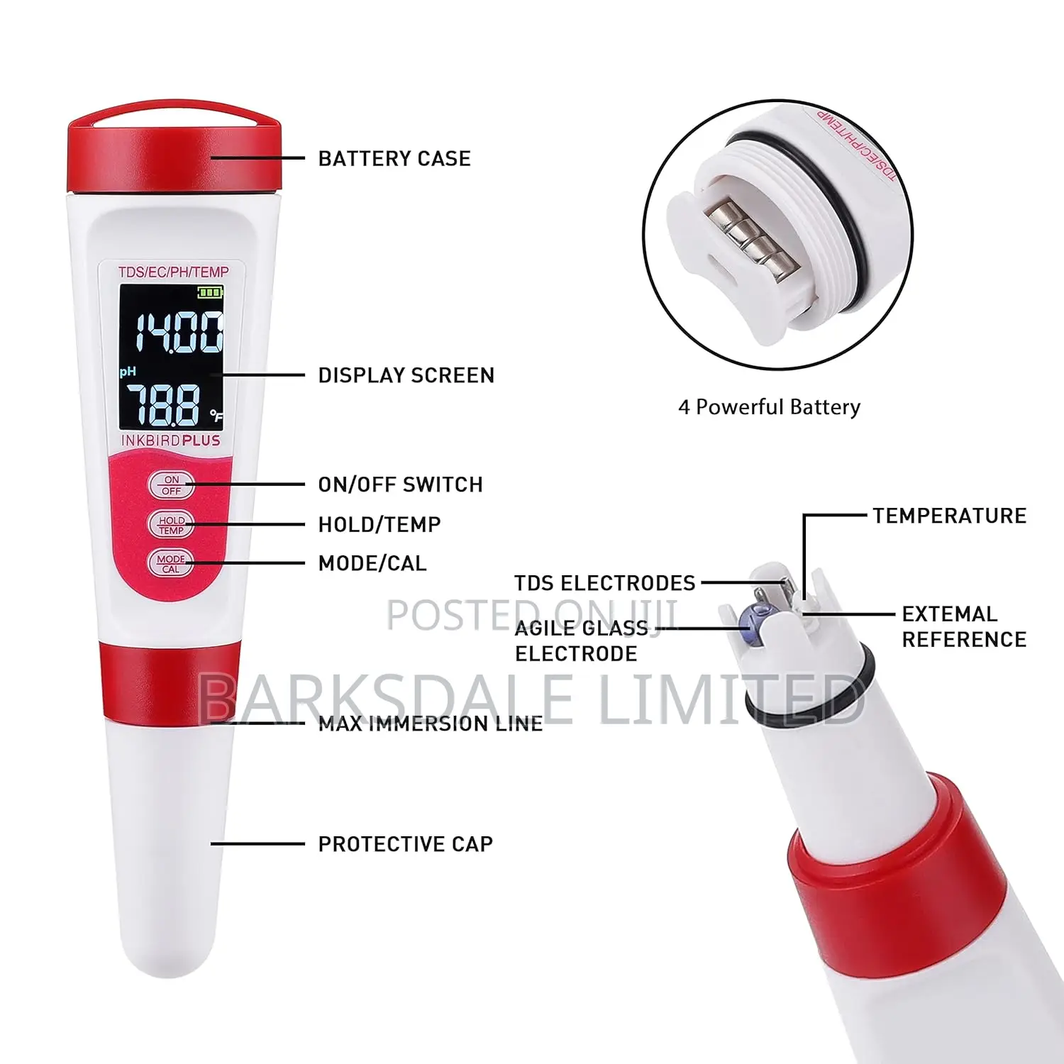 4 In 1 Digital Ph Meter Tds Ec Temperature Water Tester Wine Aquariums