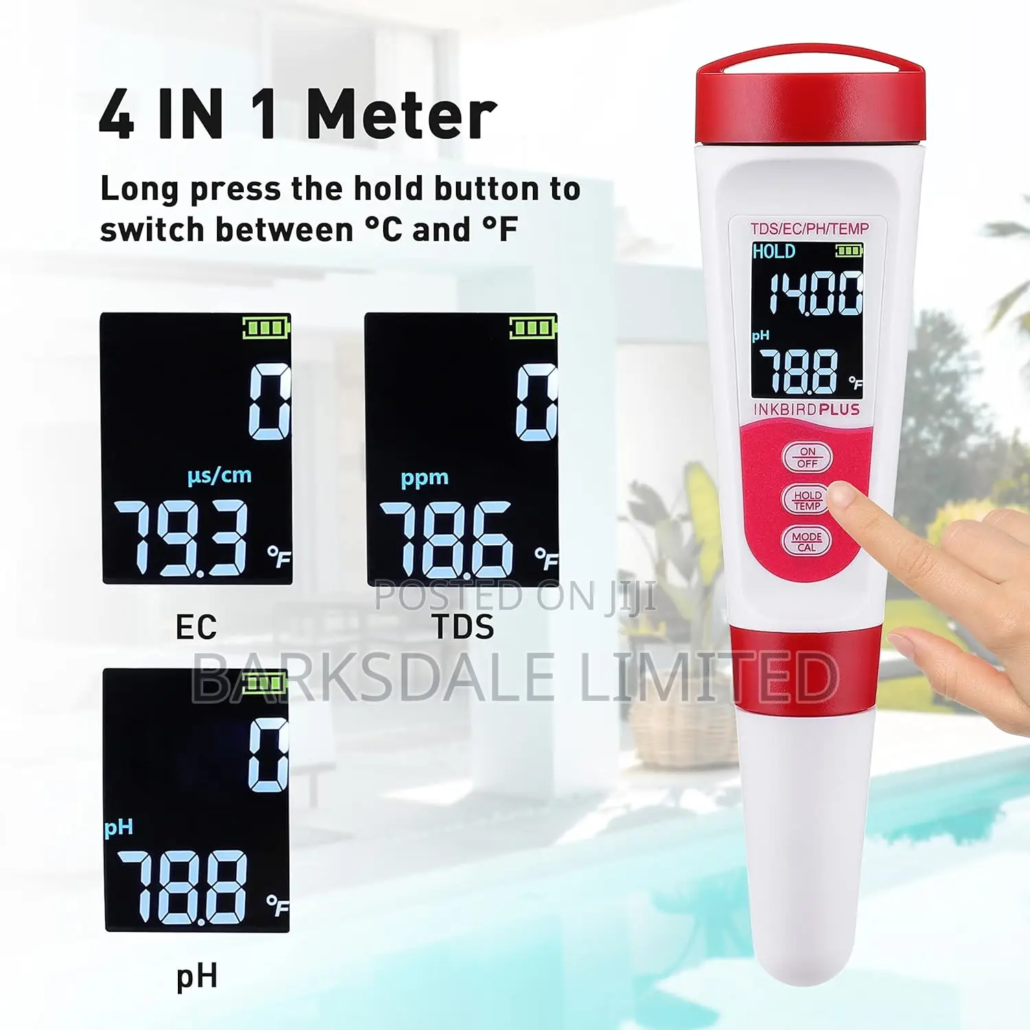 4 In 1 Digital Ph Meter Tds Ec Temperature Water Tester Wine Aquariums