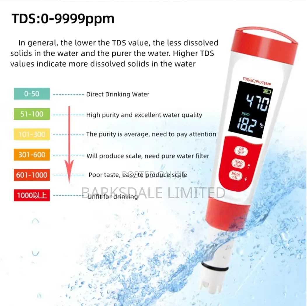 4 In 1 Digital Ph Meter Tds Ec Temperature Water Tester Wine Aquariums