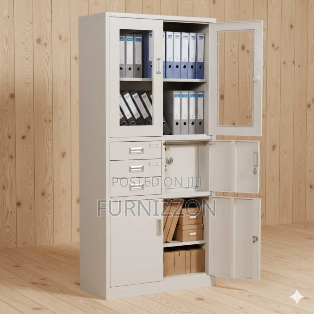 Durable Steel Office Cabinet With Filing Drawers and Safe