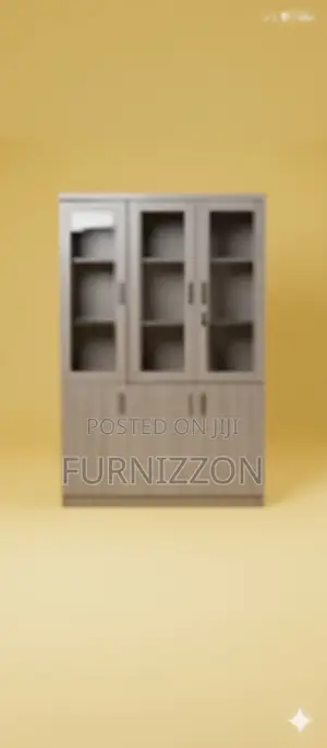 3 Column Wooden File Cabinet With Glass Door