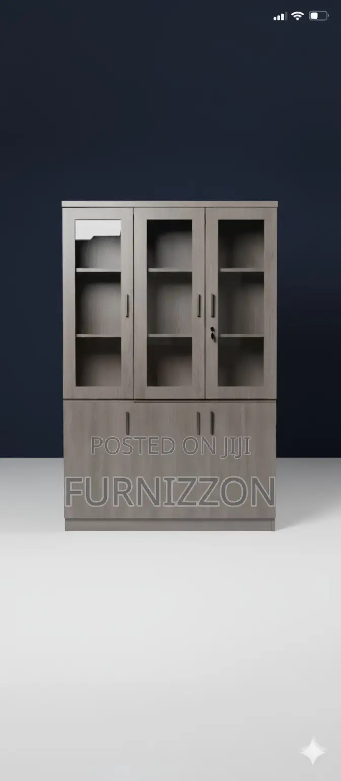 Durable Wooden File Cabinet With Three Glass Door Compartments