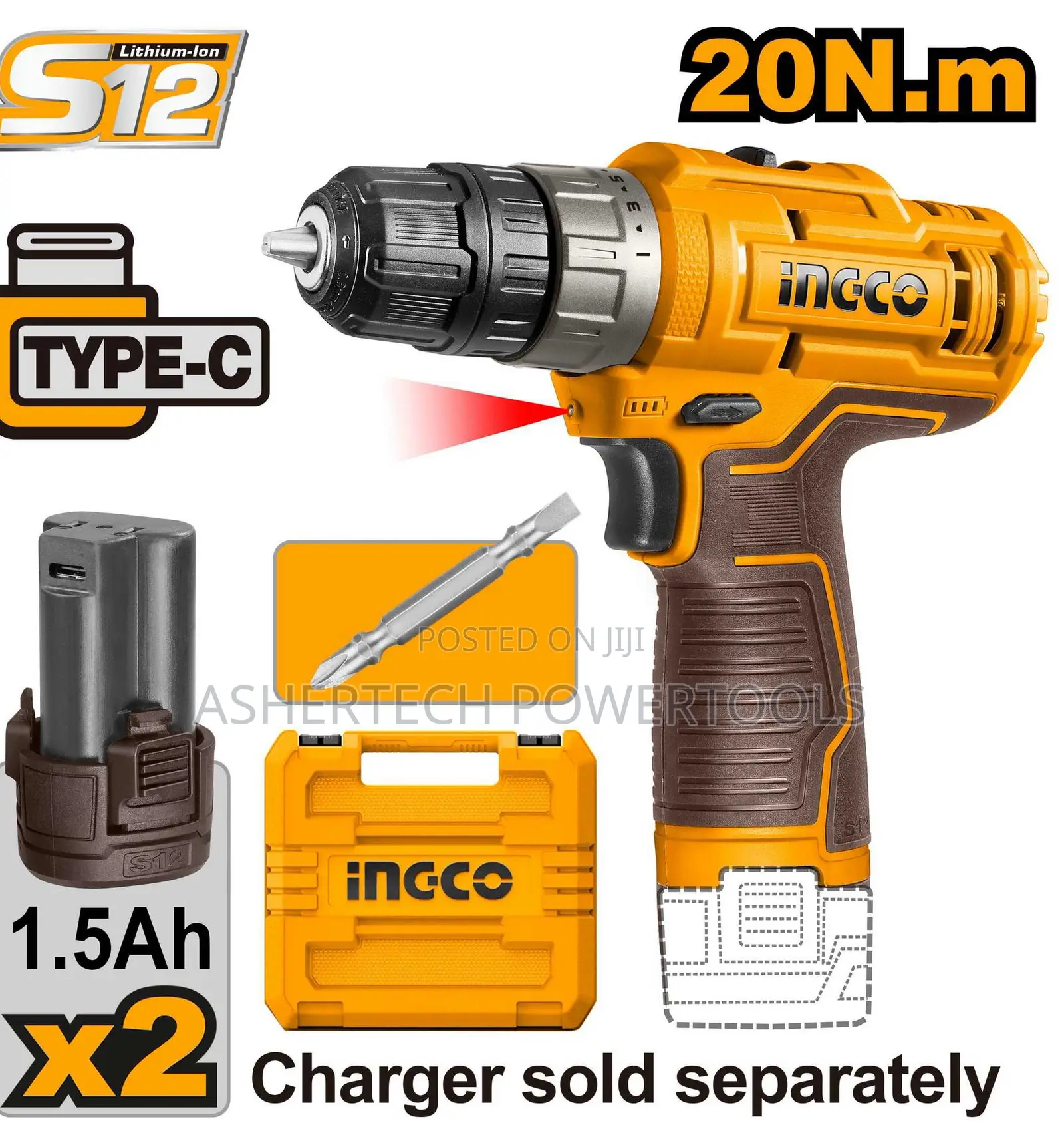 Ingco Cdli12202 Cordless Drill 20nm 12v