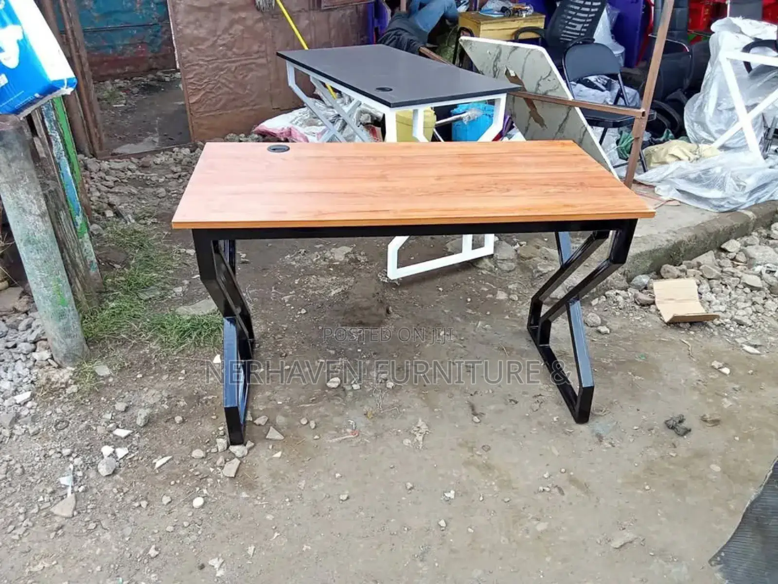Industrial-Style Metallic Office Work Desk