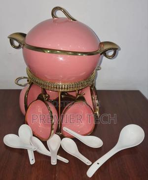 16pc Ceramic Soup Set on Golden Stand - thumbnail 2