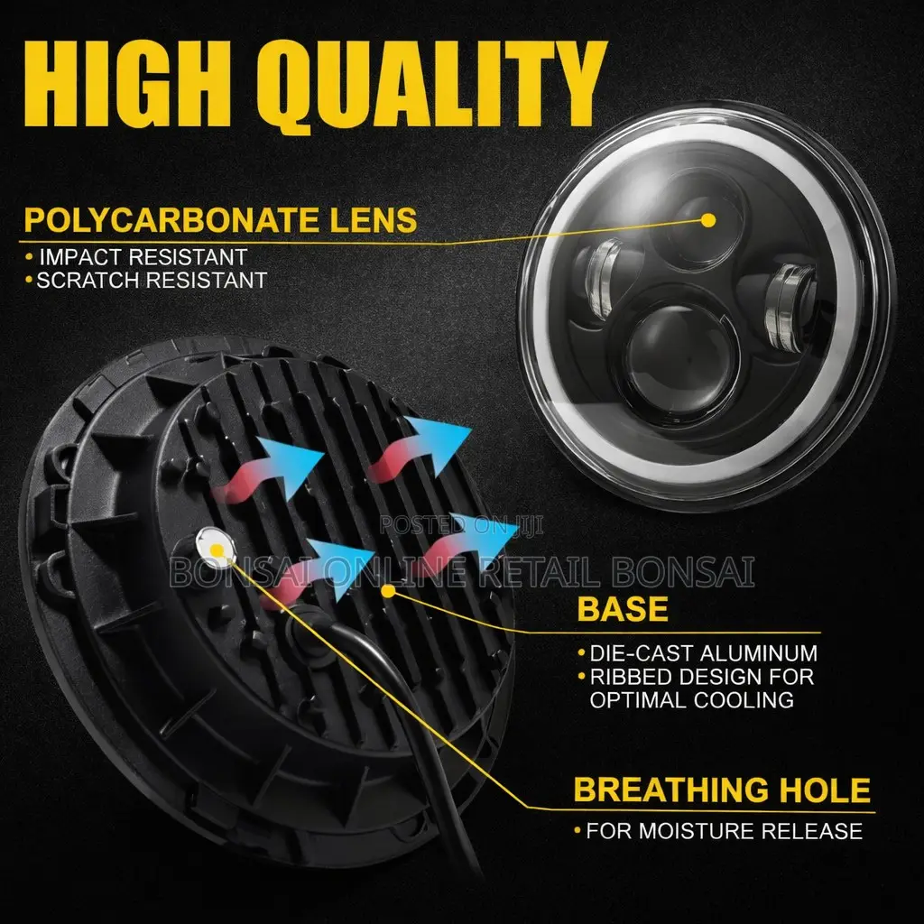 7 Inch 60w Led Headlight for Harley Wrangler With Angel Eyes