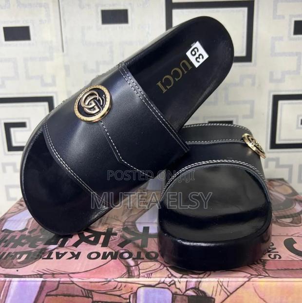 Black Gucci Slides - main view