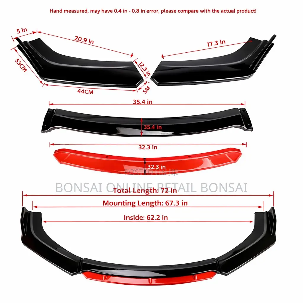 Universal Front Bumper Lip Splitter Red Trim for Sedan Suv