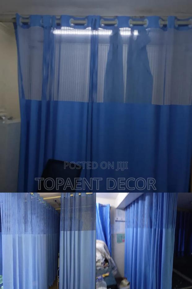Rings And Hook Tapes Hospital Blue Window Curtains
