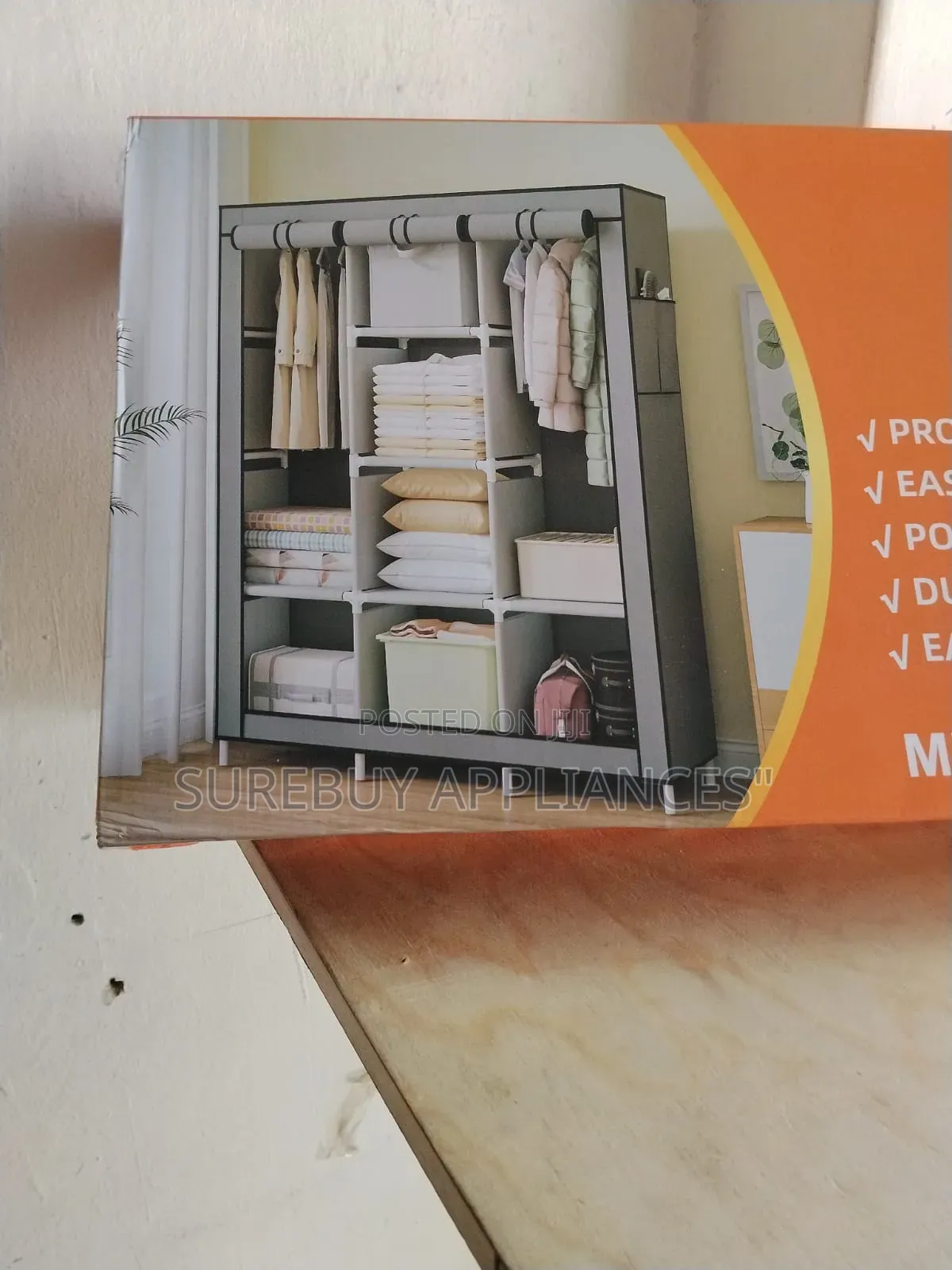 Portable Wardrobe,3 Column Mettalic Wardrobe