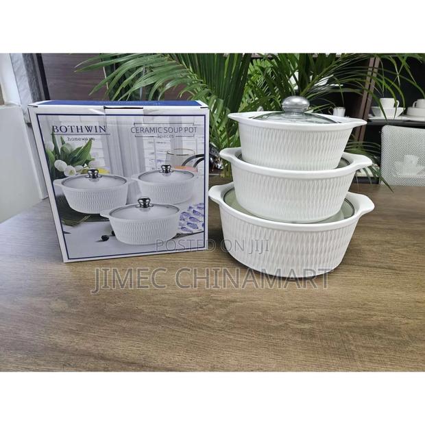 3-Piece Ceramic Soup Pot Set - thumbnail 2