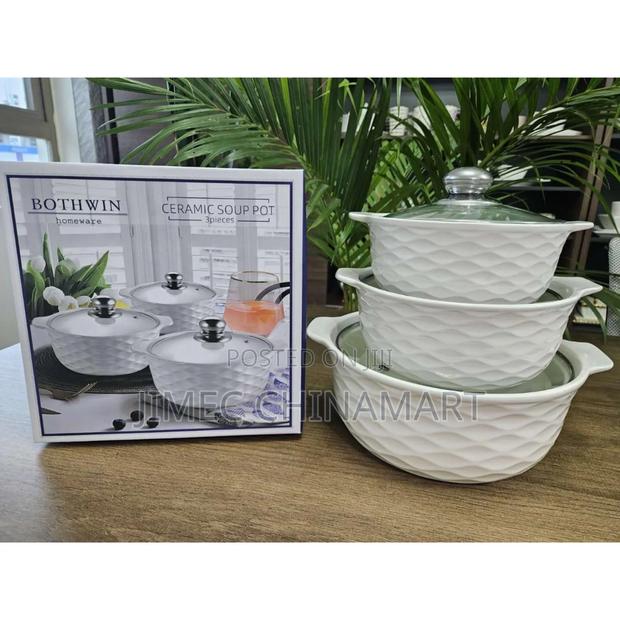 3-Piece Ceramic Soup Pot Set - thumbnail 3