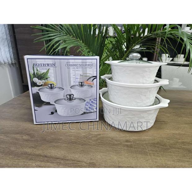 3-Piece Ceramic Soup Pot Set - thumbnail 4