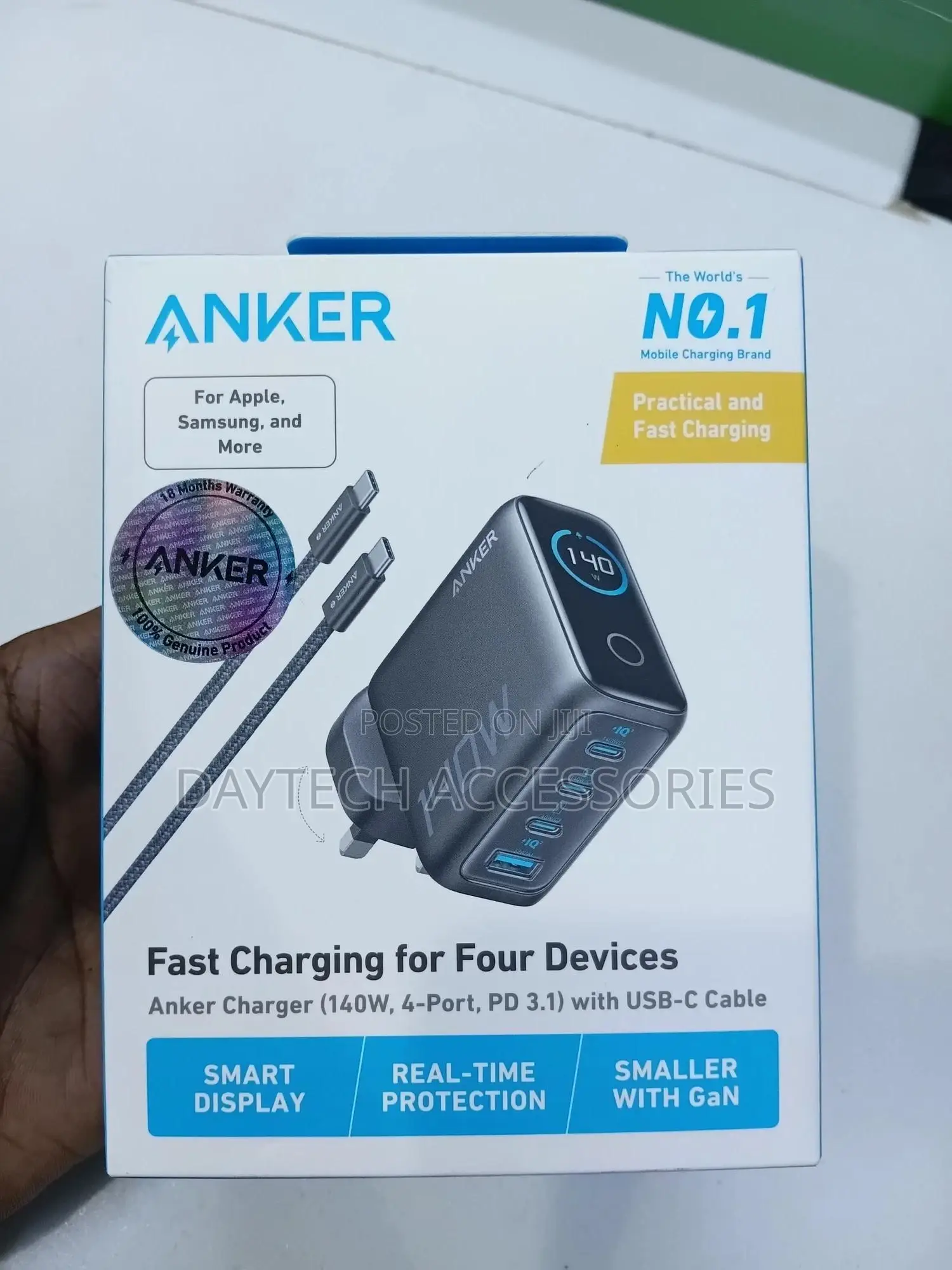 Anker 140w Usb-C Gan Charger With 4-Port Fast Charging Ports.