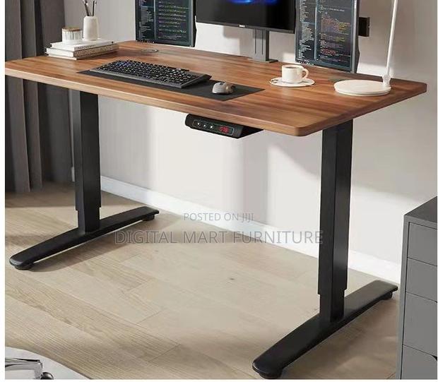 Brown Electric Powered Work Standing Desk - main view