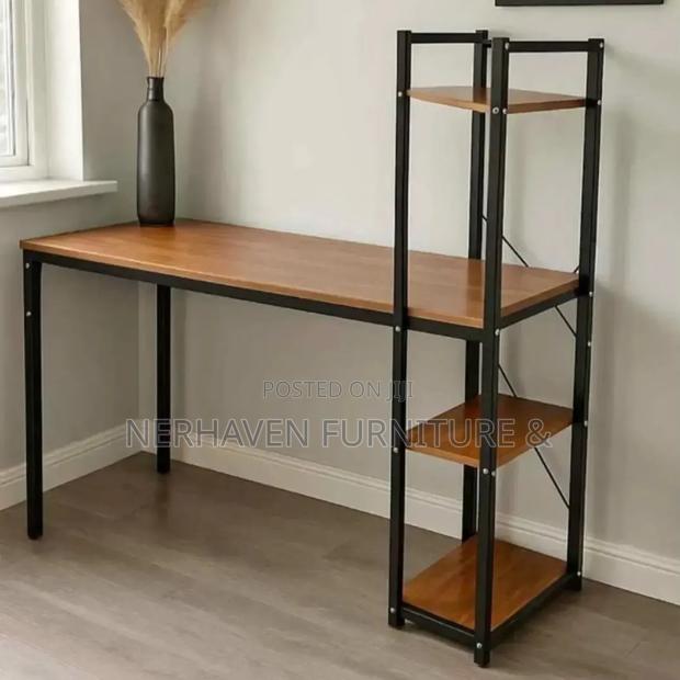 Metal Study Desk With Integrated Side Shelves - main view