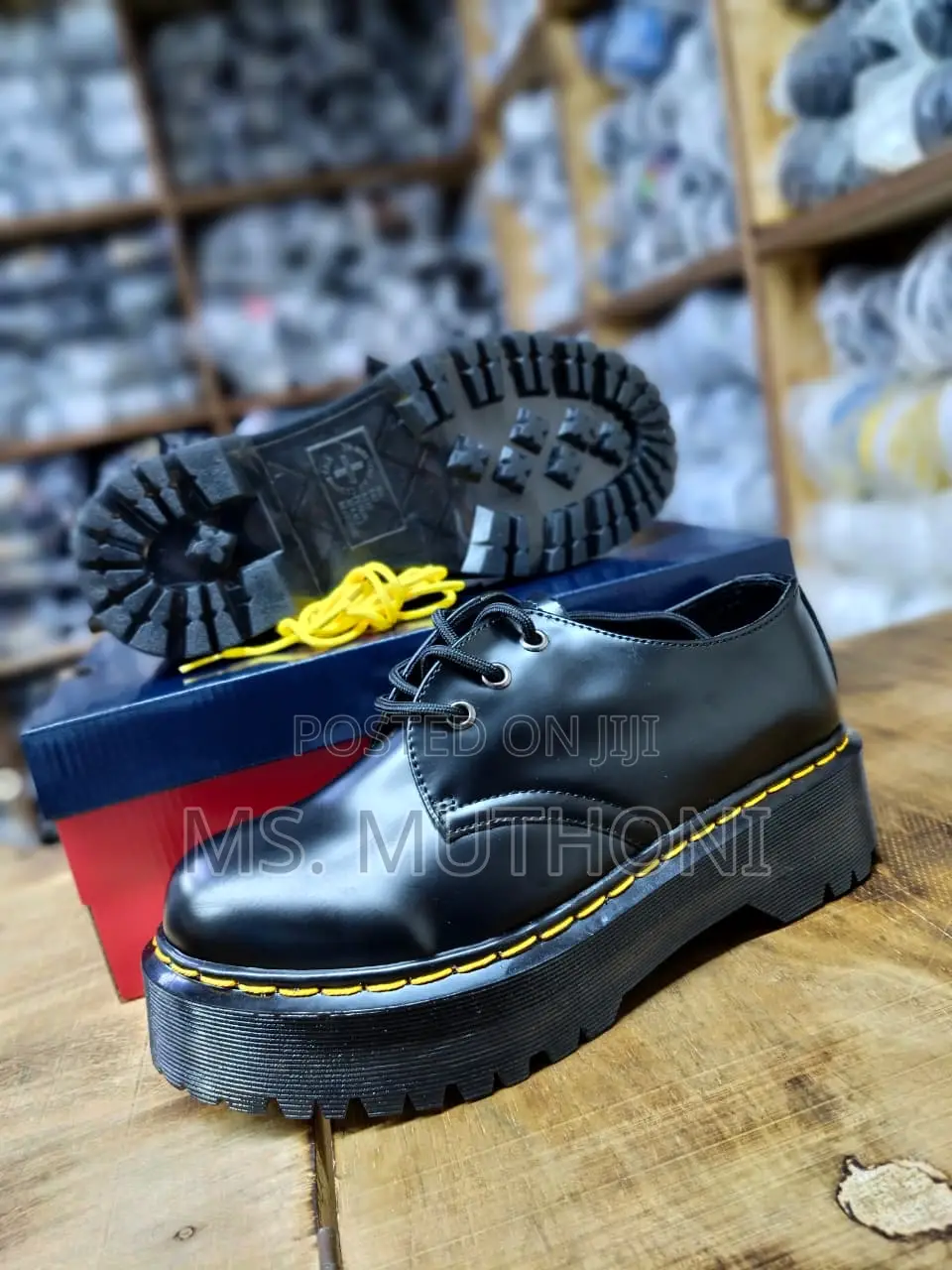 Dr. Martens Jadon 8-Eye Platform Boot in Black Polished Smooth Leather