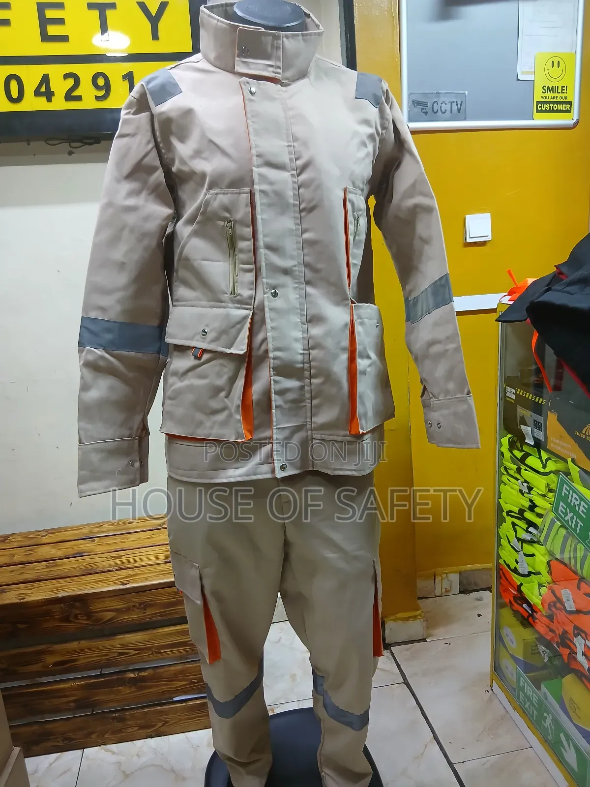 Beige Engineer Suit With Orange Decoration