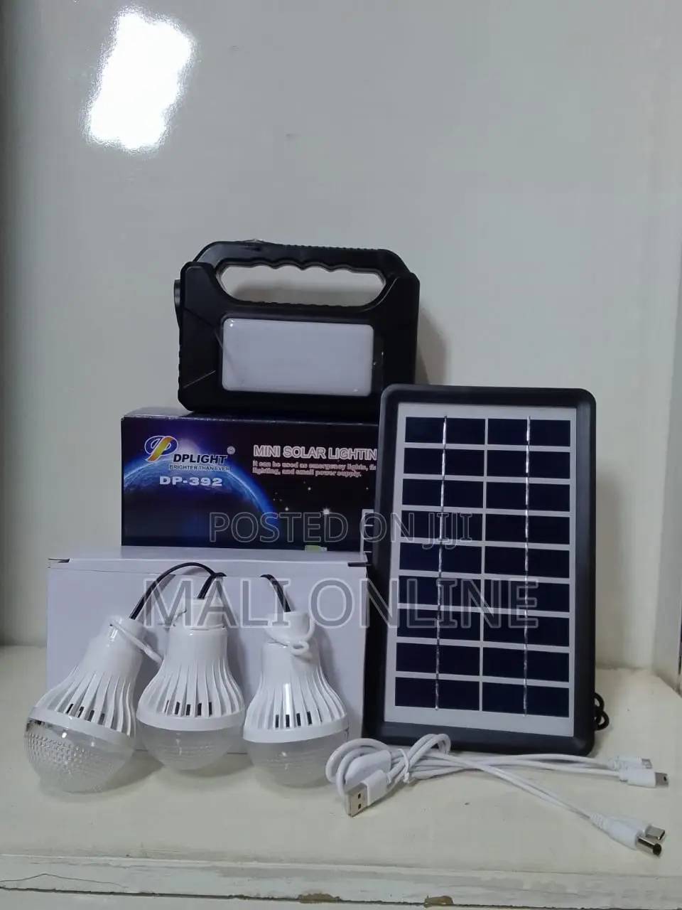 Portable Solar Lighting System Kit 3 Led Bulbs Usb Power Bank