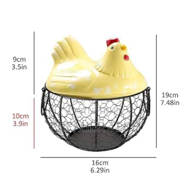 18-25 Egg Metal Wire Egg Basket With a Stylish Ceramic Chicken Cover - thumbnail 3
