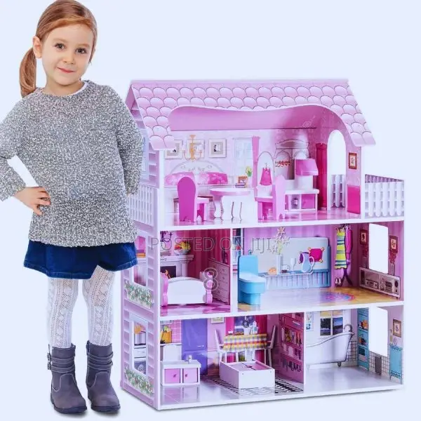 Wooden Dollhouse, Doll House Playset With 24-PCS Exquisite Accessories