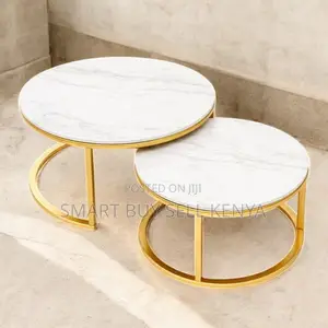 Premium Round Marble Coffee Nesting Tables With Gold Frame