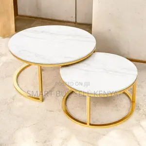 Luxury Living Room Marble Nesting Tables With Gold Metal Legs