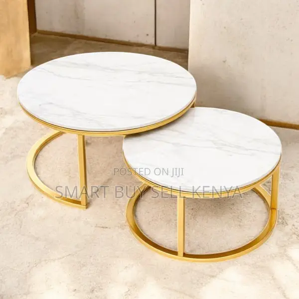 Luxury Living Room Marble Nesting Tables With Gold Metal Legs