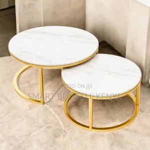 Modern White Marble Nesting Tables With Elegant Gold Design