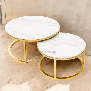 Designer Marble Nesting Coffee Tables With Gold Steel Frame
