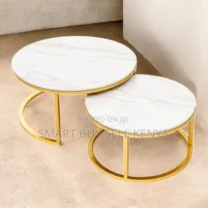 Round Marble Top Nesting Tables With Luxury Gold Metal Finish
