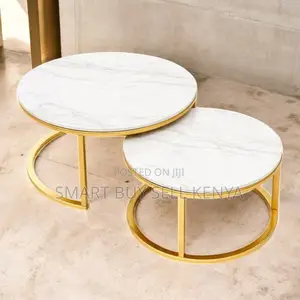 Contemporary Marble Nesting Coffee Tables With Gold Base Design
