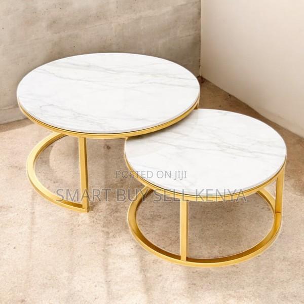 High-Quality Marble Nesting Tables With Gold Circular Stand