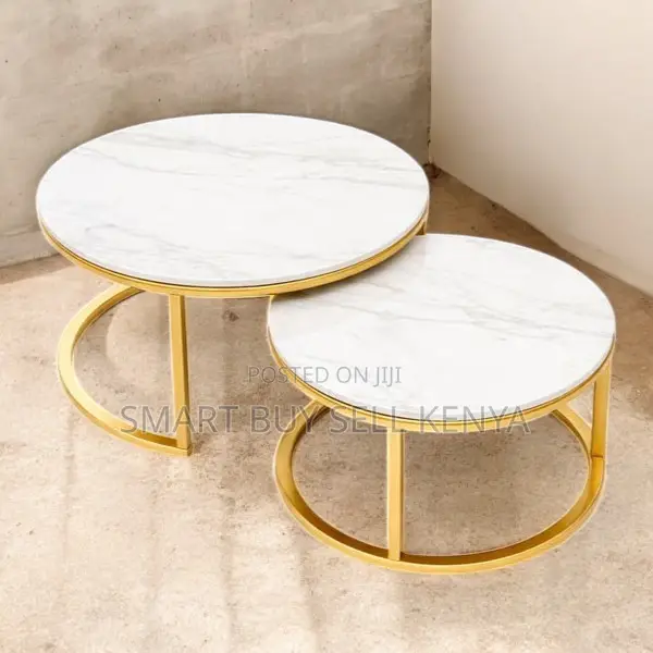 High-Quality Marble Nesting Tables With Gold Circular Stand